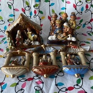Porcelainin Nativity Christmas Decor 5 Piece Set Glossy Finish.